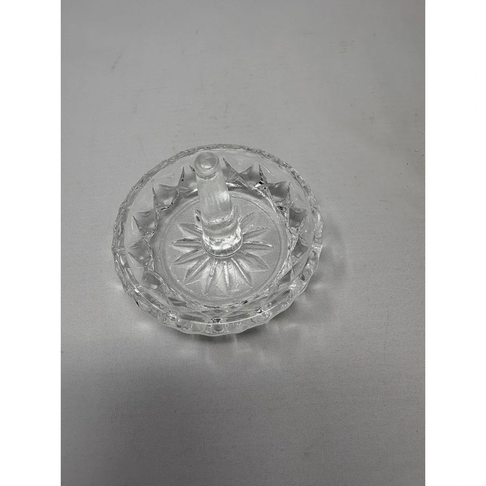 Vintage Lead Crystal Clear Glass Ring Holder Jewelry Trinket Vanity Dish (JL)